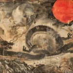 Dragon et tigre en combat sous une lune rouge sang.